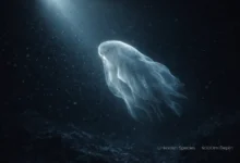 9100-meter mystery mollusc drifting in deep-sea hadal zone under submersible light