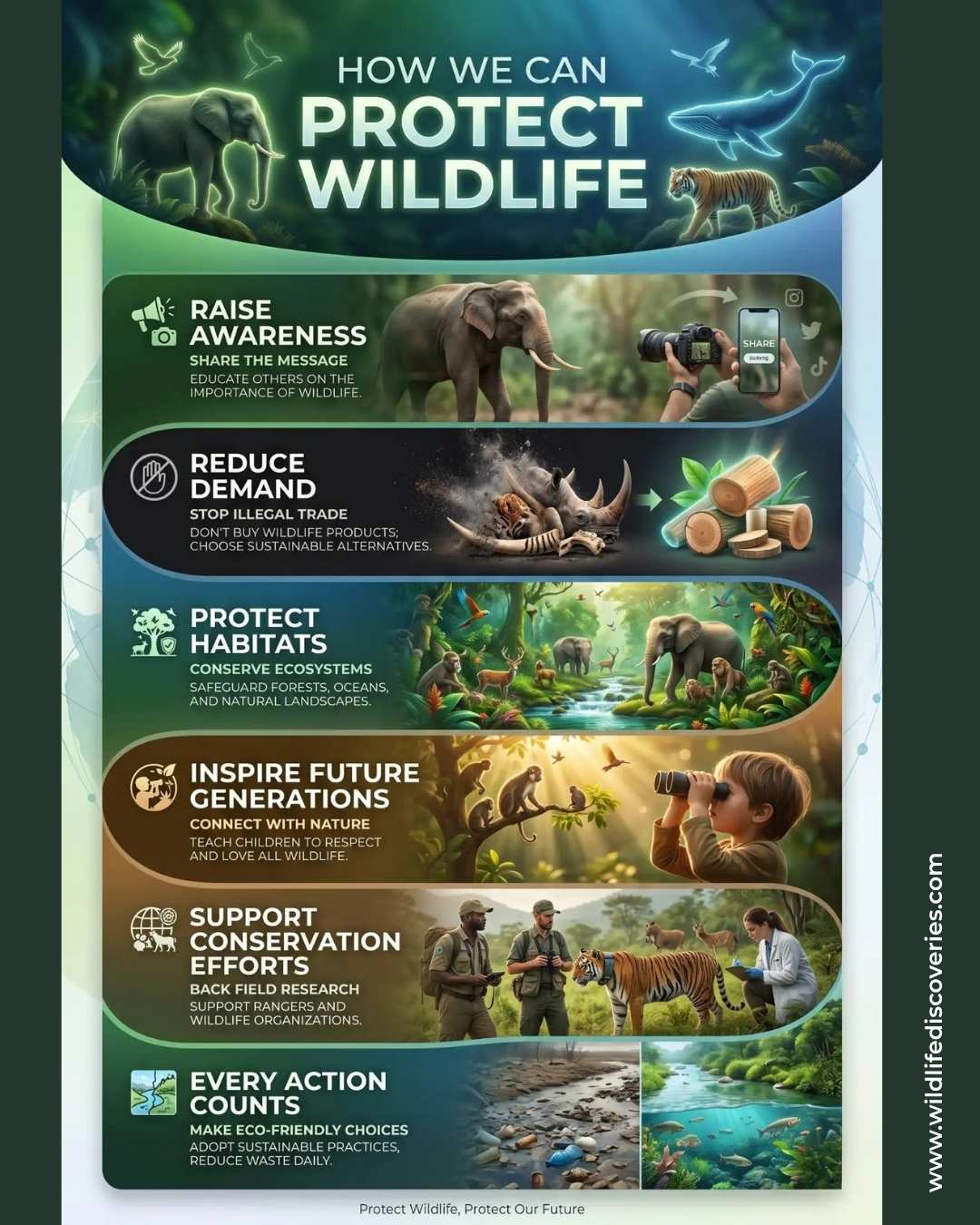 how we can protect wildlife infographic with powerful conservation actions and real-world impact visuals