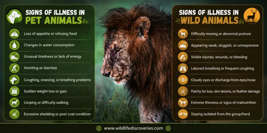 Illness signs in wild and domestic animals