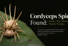 Featured image of the newly discovered Cordyceps Spider (Taczanowskia waska), a spider that mimics a deadly parasitic fungus in Ecuador's Amazon rainforest.