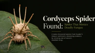 Featured image of the newly discovered Cordyceps Spider (Taczanowskia waska), a spider that mimics a deadly parasitic fungus in Ecuador's Amazon rainforest.