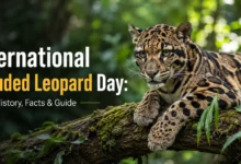 Clouded leopard resting on a moss-covered tree branch in a tropical rainforest for International Clouded Leopard Day – History, Facts and Guide.