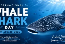 International Whale Shark Day 2026 poster featuring a whale shark underwater with the message Protect Today, Inspire Tomorrow