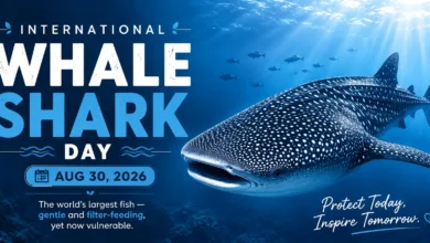 International Whale Shark Day 2026 poster featuring a whale shark underwater with the message Protect Today, Inspire Tomorrow